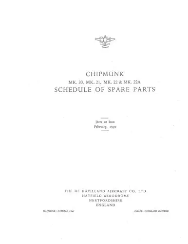Dehavilland Chipmunk Schedule Of Spare Parts 1950 (Demk20-P-C) 1
