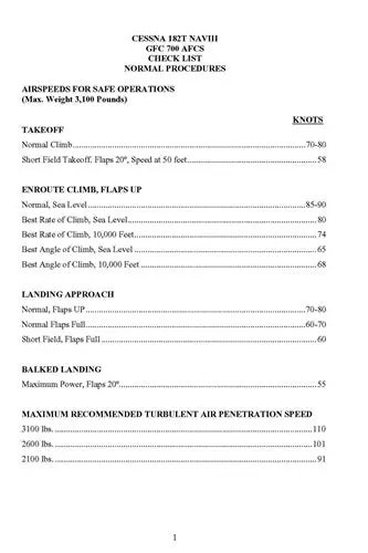 Cessna 182T Nav Iii Gfc 700 Afcs Pilot's Checklist (Ce182tnaviii-C) 1