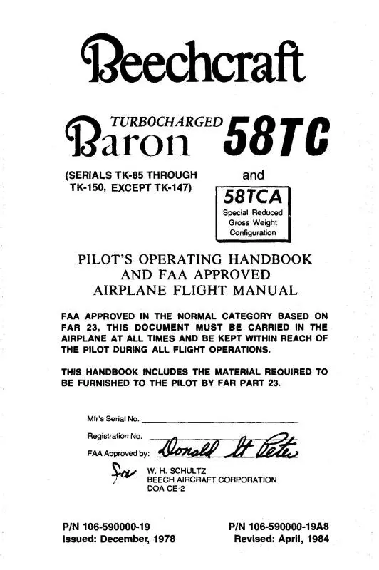 Beech 58Tc & 58Tca Pilot's Operating Handbook (106-590000-19) 1