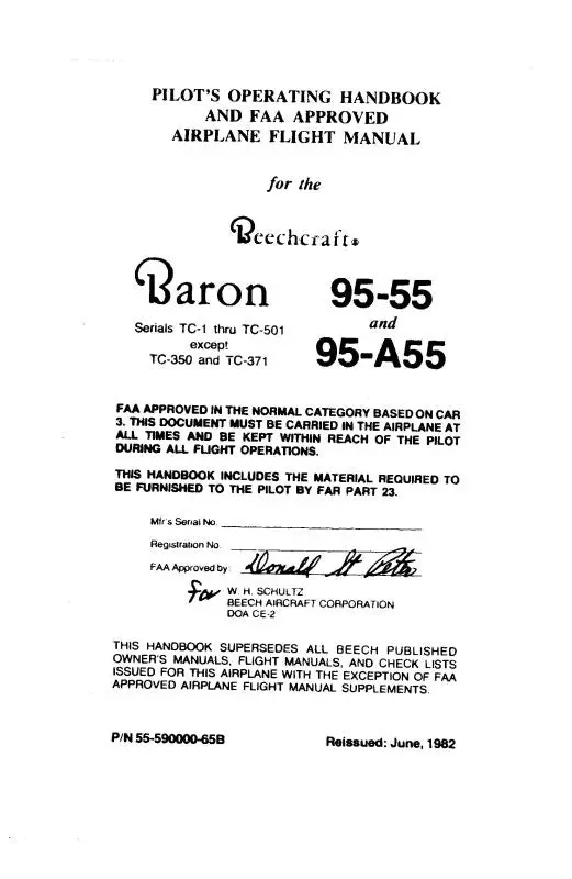 Beech 95-55, 95-A55 Baron Pilot's Operating Handbook (55-590000-65B) 1