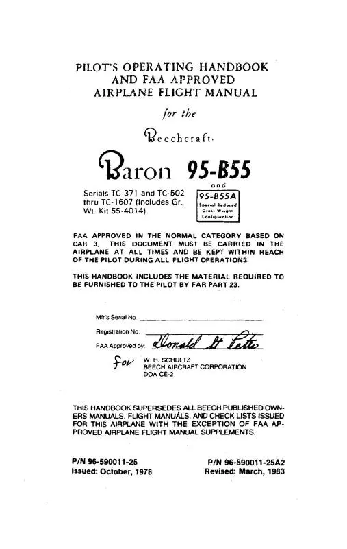 Beech Baron 95-B55 Pilot's Operating Handbook (96590011-25) 1