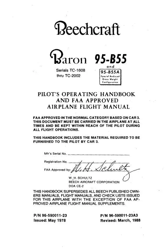 Beech Baron 95-B55 Pilot's Operating Handbook (96590011-23) 1