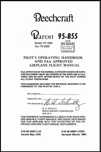 Beech 95-B55 Series Pilot's Operating Handbook & Flight (96-590011-23A3) 1