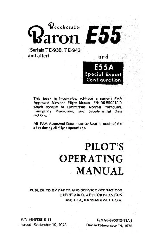 Beech E55 Poh Pilot's Operating Handbook (96-590010-11A1) 1