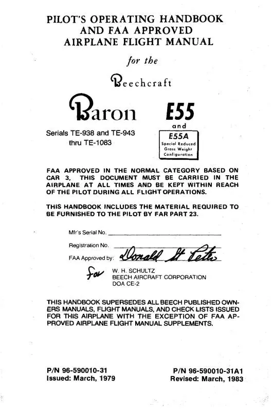 Beech E55 & E55a Pilot's Operating Handbook & Flight (58-590010-31A1) 1