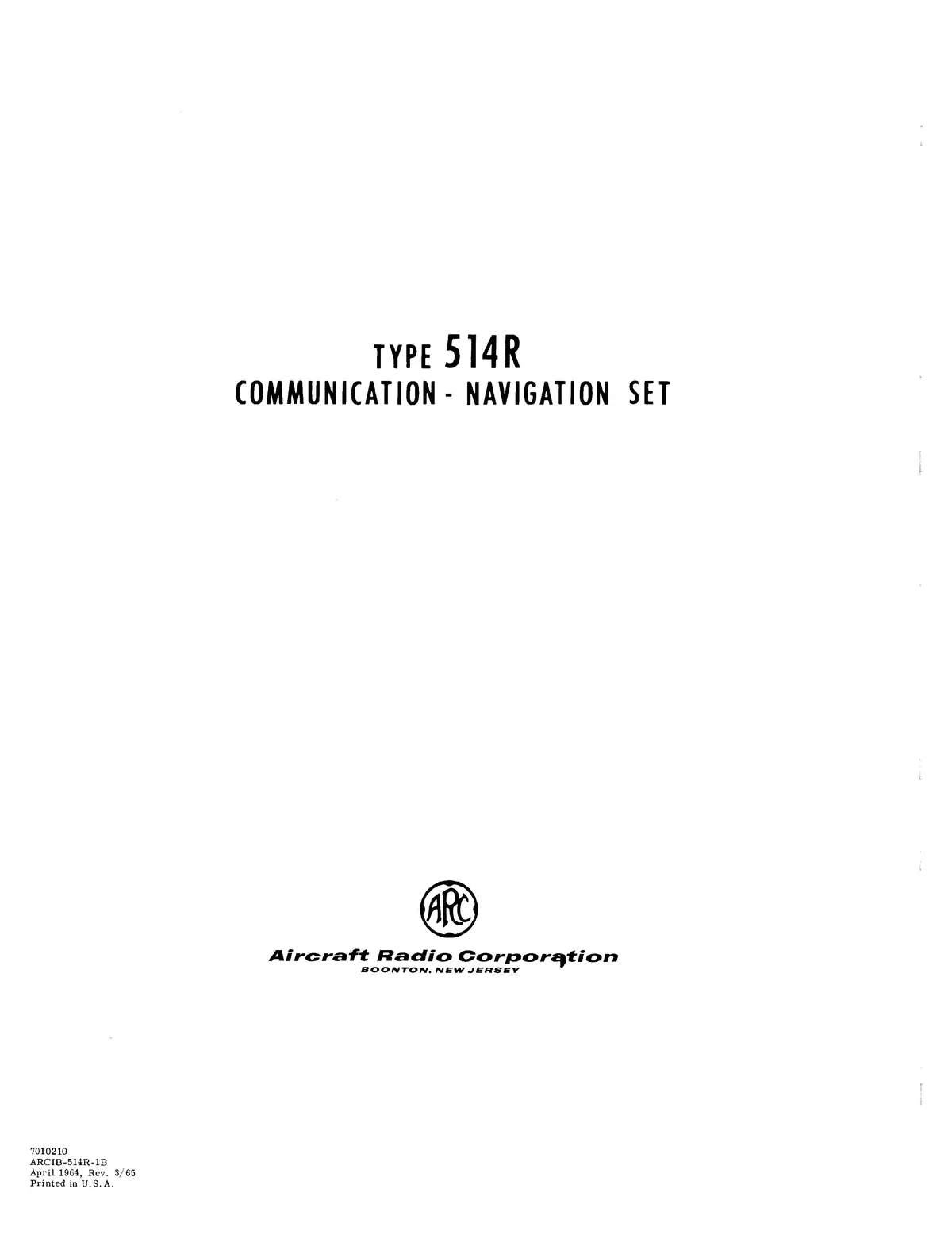 Aircraft Radio Corporation Arc 514R Communication Navigation Set Instruction Book 7070210 1