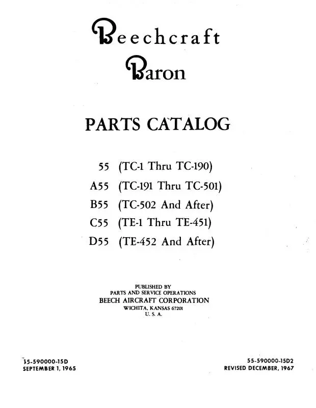 Beech 55,A,B,C,D Baron Parts Catalog (55-590000-15D) 1