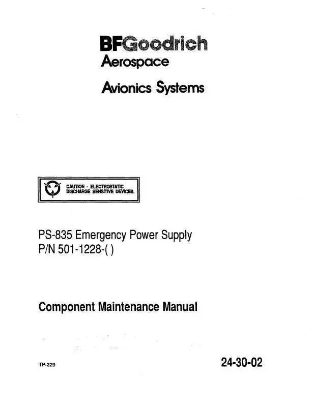 B.F. Goodrich Ps-835 Emergency Power Supply Maintenance Manual (501-1228-()) 1