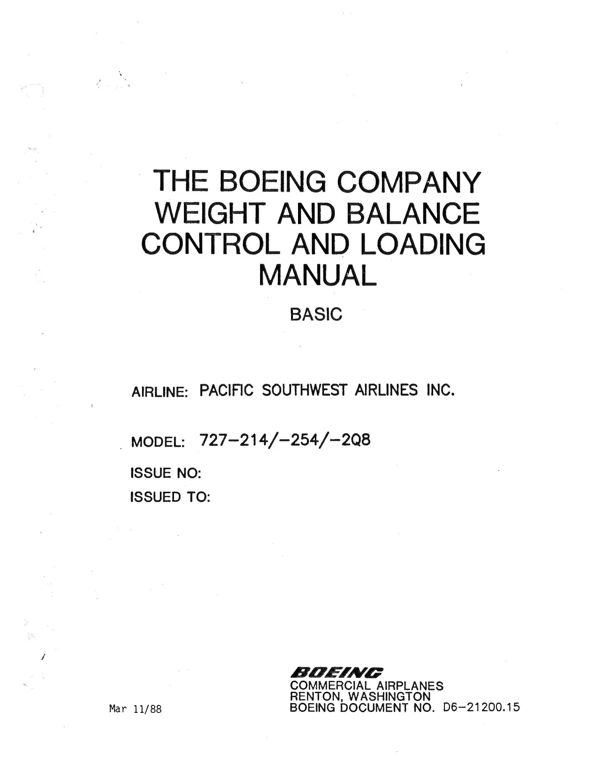 Boeing 727-214/-254/-2Q8 Weight & Balance Control & Loading Manual 1