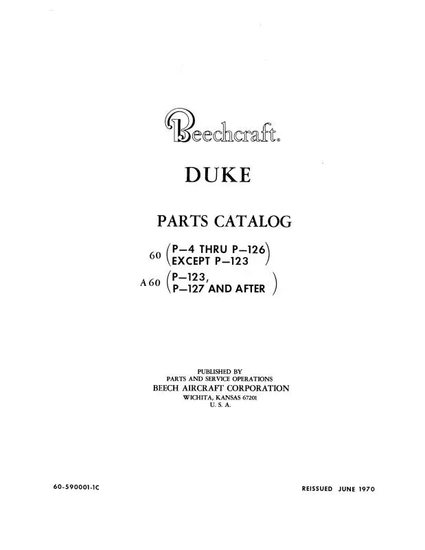 Beech 60, A60 Duke Parts Catalog (60-590001-1C) 1