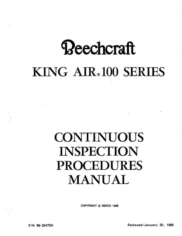 Beech King Air 100 Series Continuous Inspection Procedures (98-35475H) 1