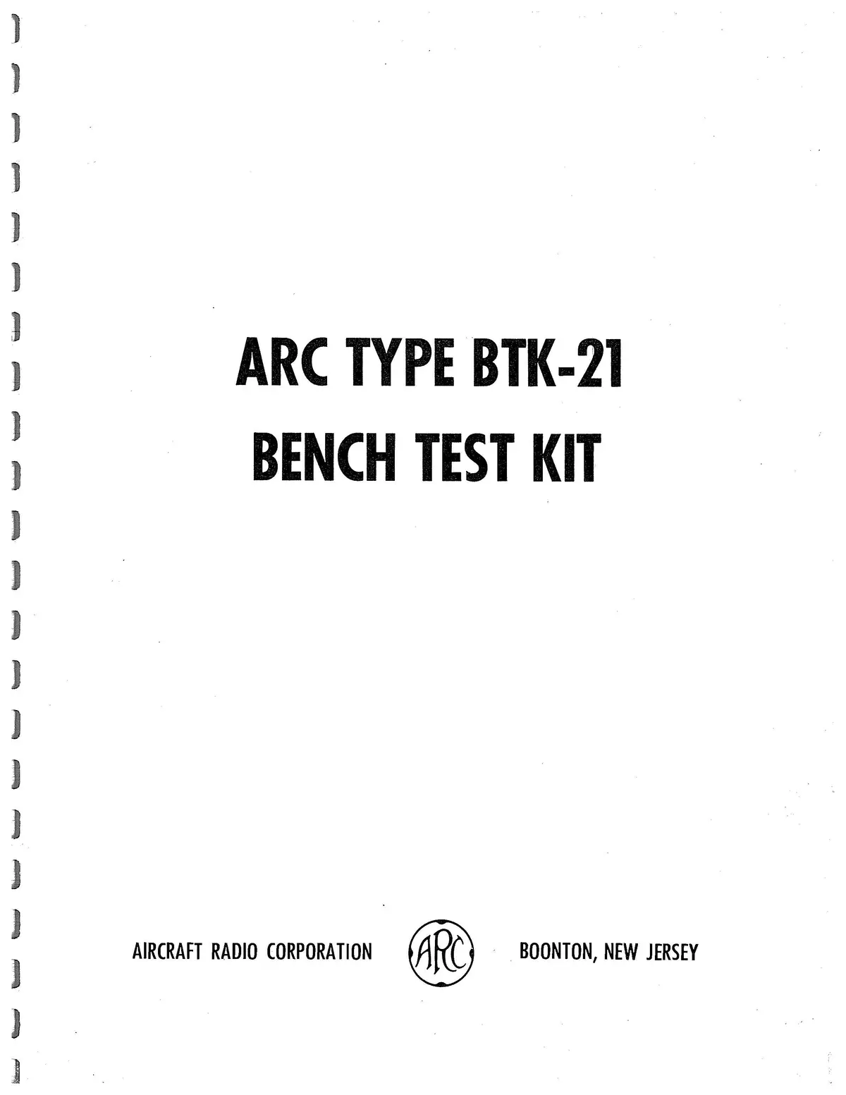Aircraft Radio Corporation Arc Btk-21 Bench Test Kit Instruction Book (Arbtk21-In-C) 1
