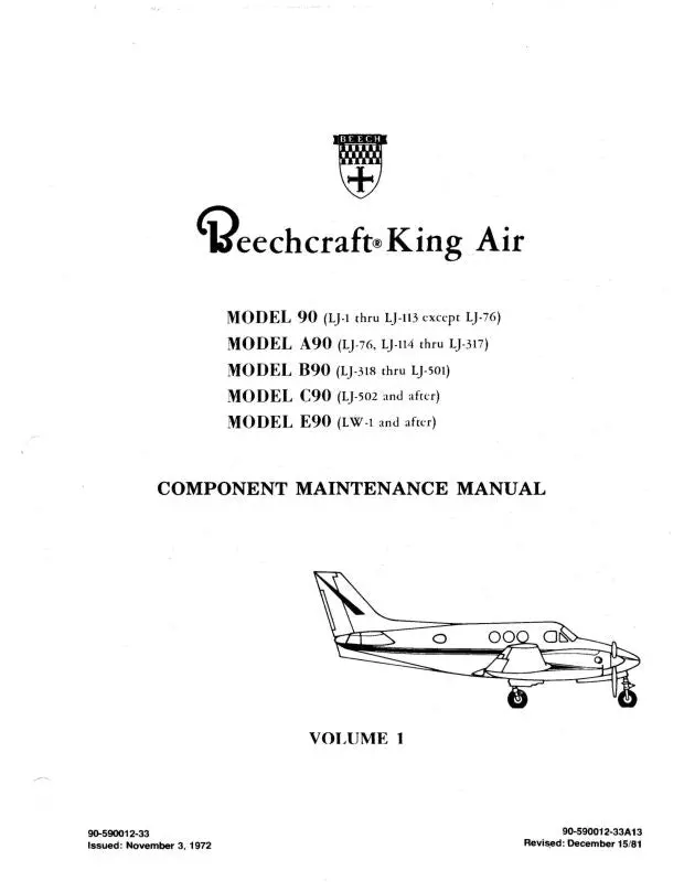 Beech King Air 90 Series Component Maintenance Manual (90-590012-33) 1
