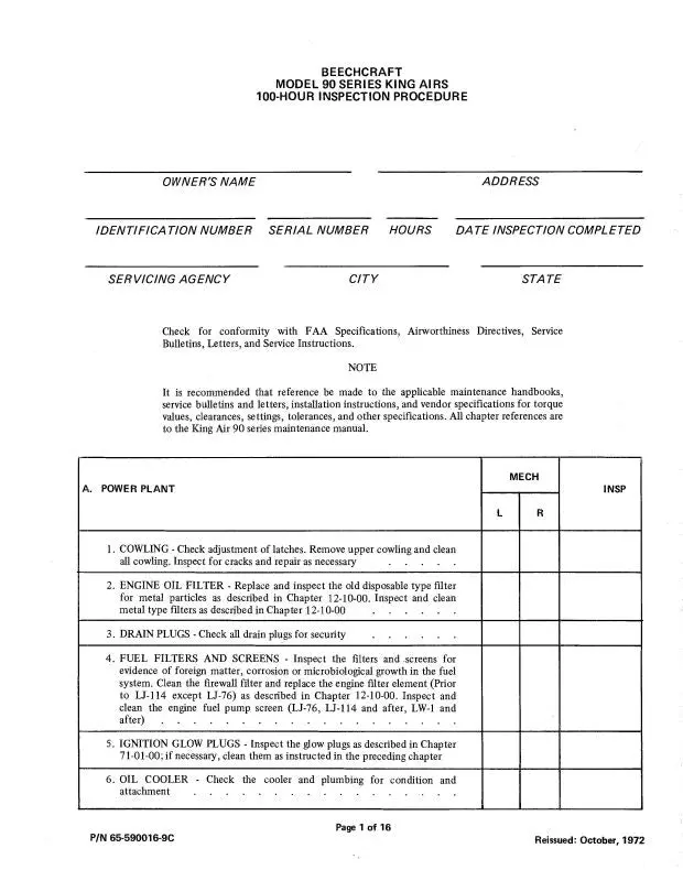Beech King Air 90 Series 100 Inspection Manual (65-590016-9C) 1