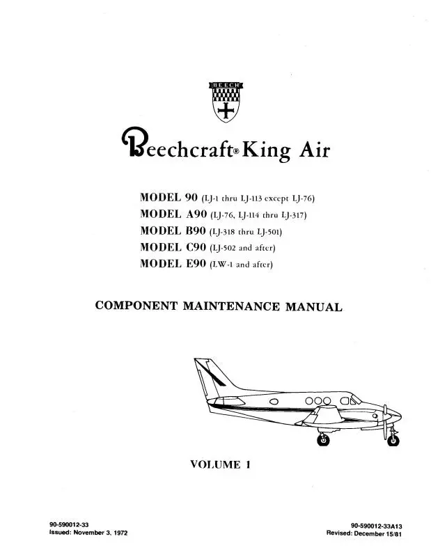 Beech King Air 90, A90,B90,C90,E90 Component Maintenance Manual (90-590012-33A10) 1