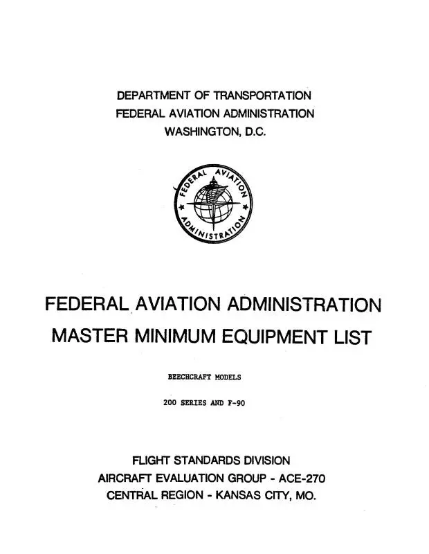 Beech King Air F90 & 200 Series Minimum Equipment List (Bef90,200-El-C) 1