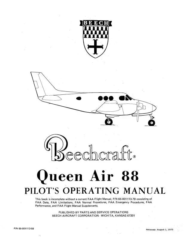 Beech Queen Air 88 Series Poh Pilot's Operating Handbook (65-001113-58) 1