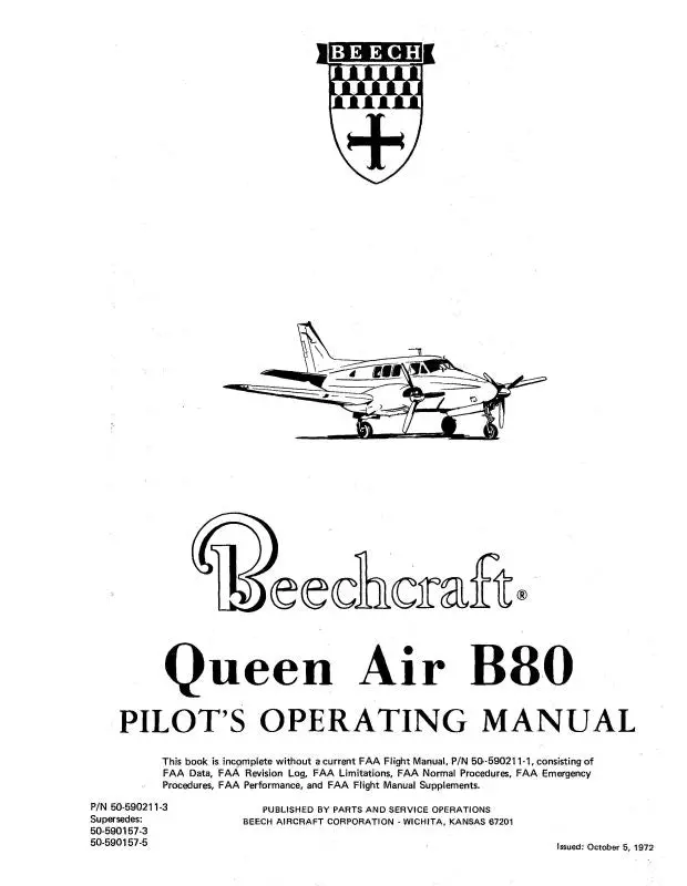 Beech Queen Air B-80 Series Poh Pilot's Operating Handbook (50-590211-3) 1