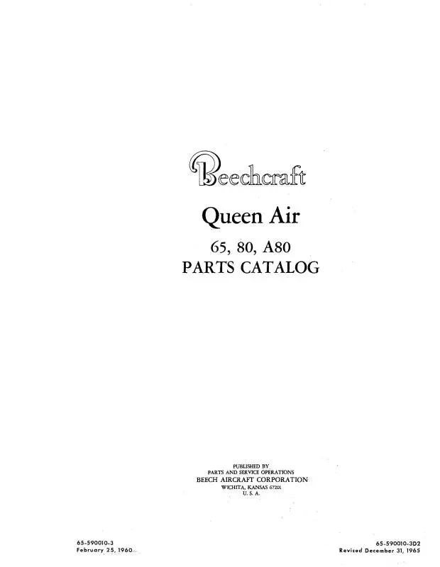 Beech Queen Air 65,80,A80 Parts Catalog (65-590010-3D2co) 1