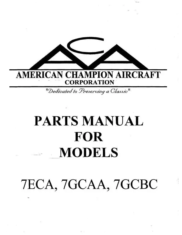 Bellanca Citabria7eca,7Gcaa,7Gcbc 1994 & Up Parts Catalog (Bl7eca94&Upp) 1