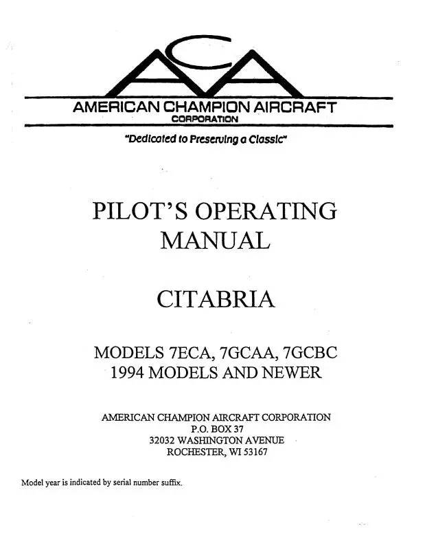 Bellanca Citabria7eca,7Gcaa,7Gcbc1994&U Pilot's Operating Handbook (Bl7eca94&Uppohc) 1