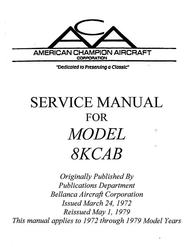 Bellanca 8Kcab Decathlon 1972-79 Maintenance Manual (Be8kcb72-M) 1