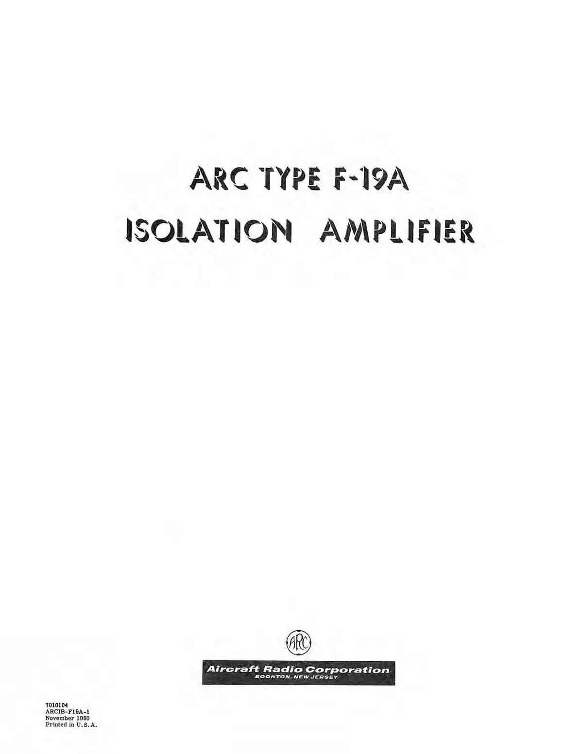 Aircraft Radio Corporation Arc F-19A Isolation Amplifier Instruction Book 7010104 1