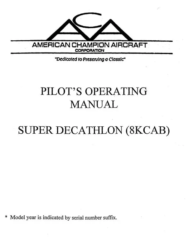 Bellanca 8Kcab Super Decathlon Pilot's Operating Handbook (Bl8kcab-Poh-C) 1