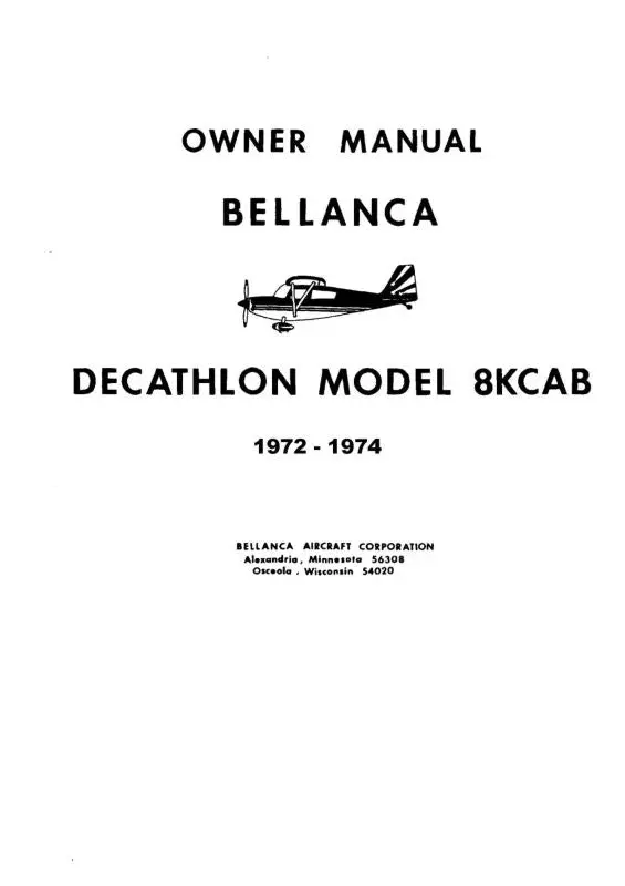 Bellanca 8Kcab Decathlon 1973-74 Owner's Manual (Be8kcb73-74-O) 1