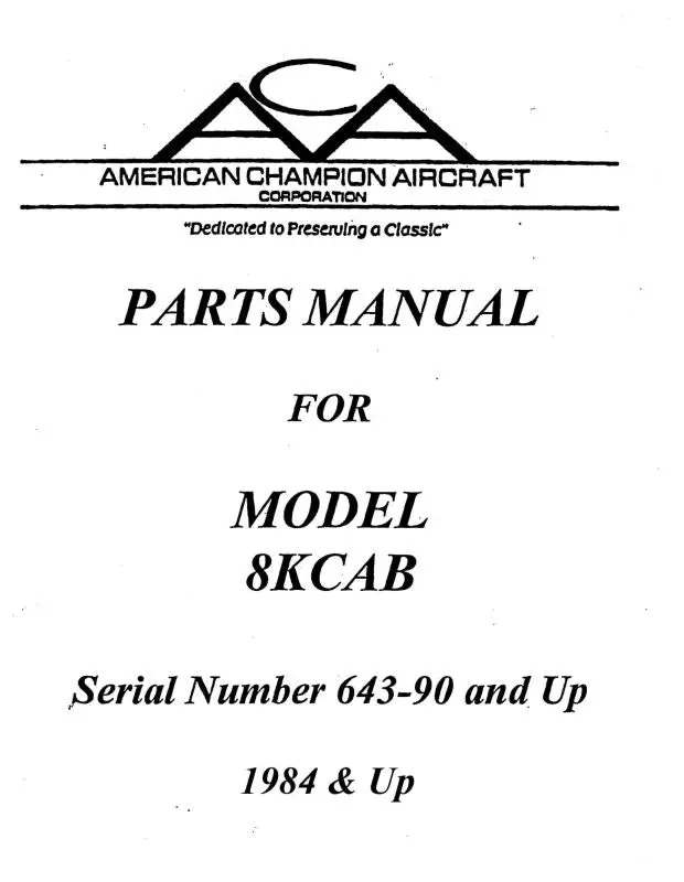 Bellanca 8Kcab Serial # 643-90 & Up Parts Catalog (Bl8kcab90&Upp-C) 1