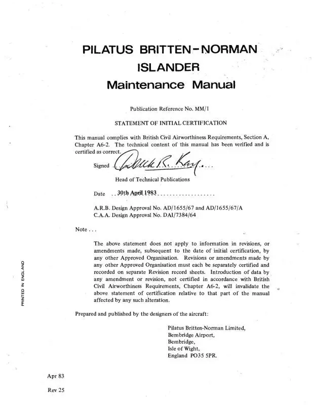 Britten-Norman  Islander Maintenance Manual (Bbbn-M-C) 1