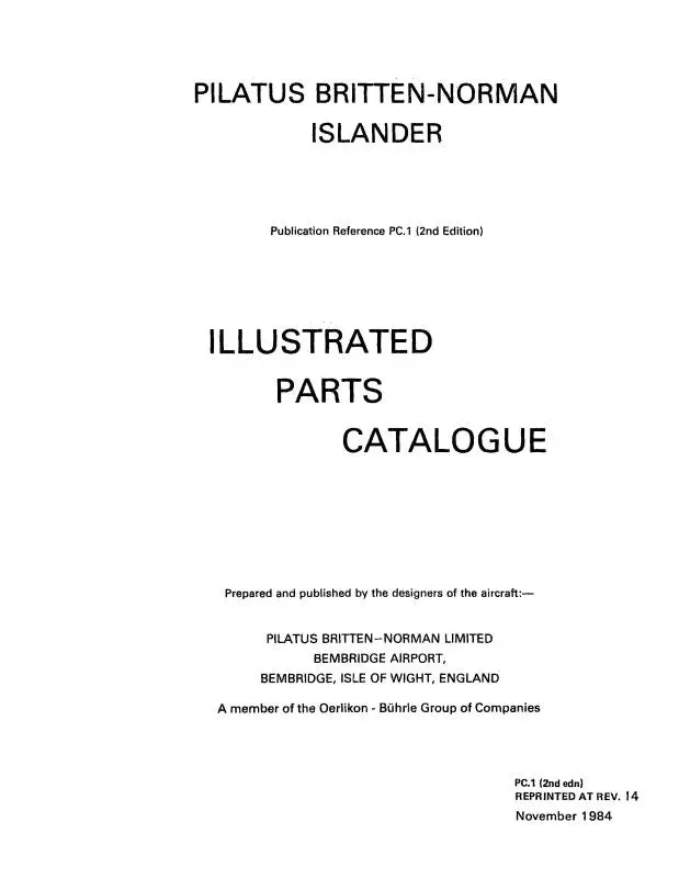 Britten-Norman  Islander Parts Catalog (Bbbn-P-C) 1