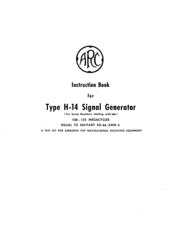 Aircraft Radio Corporation Arc H-14 Signal Generator 1953 Instruction Book (Arh14-53-In-C) 1