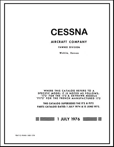 Cessna 172, F172 1975-77 Illustrated Parts Catalog 1
