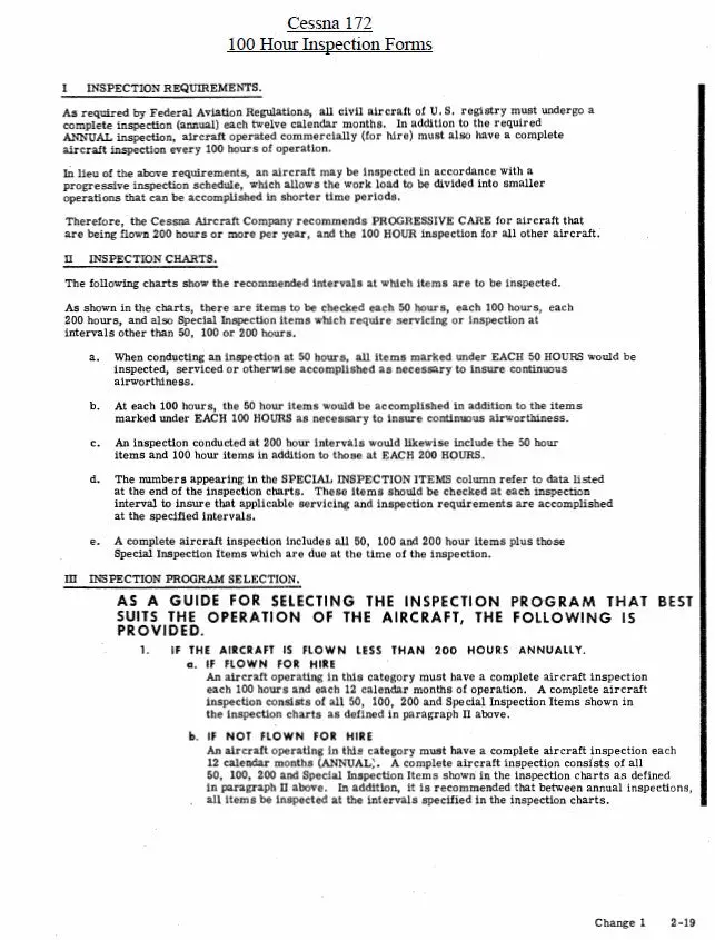 Cessna 172 100 Hour Inspection Form Inspection Forms 1