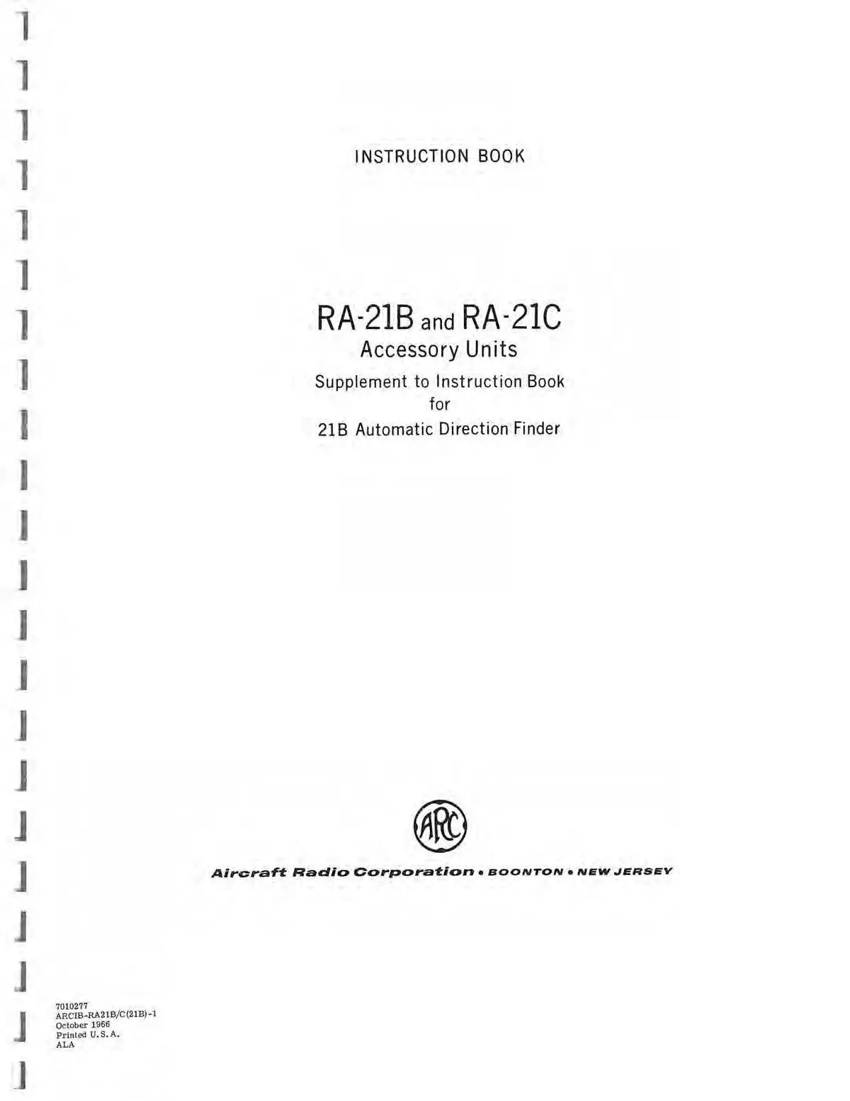 Aircraft Radio Corporation Arc Ra-21B,C Accessory Units Instruction Book (Arra21b,C-In-C) 1
