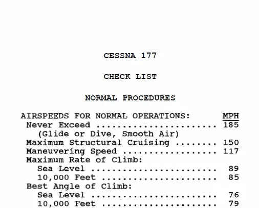 Cessna 177 Pilot's Checklist (Ce17b-Cl) 1