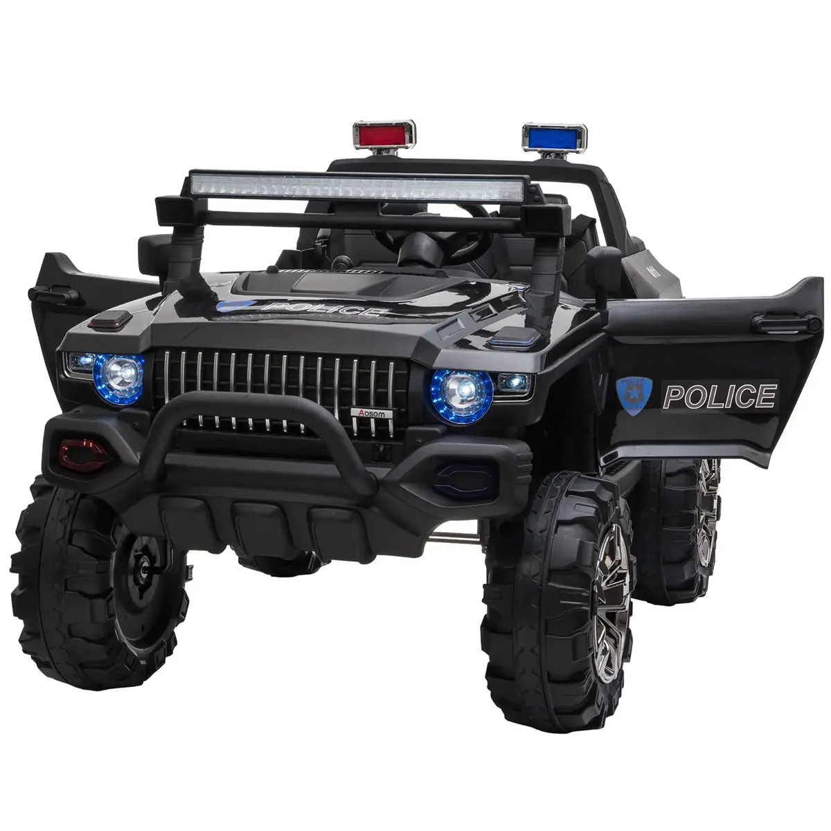 Aosom 12V Ride On Police Car 2 Seater For 3 - 8 Years Old Kids W/ Parental Remote Control Led Lights Mp3 Black 1