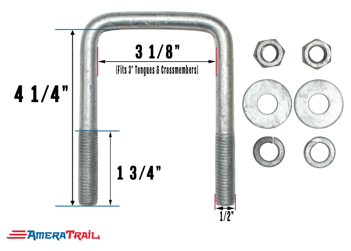 Galvanized U Bolt 3 1/8" X 4 1/4" X 1/2" W/ 2 Flat Washers, 2 Lock Washers, & 2 Nuts 1