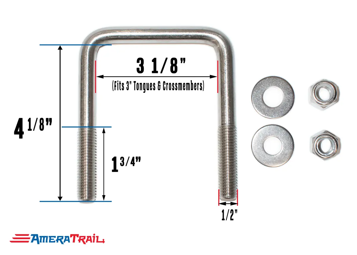 Stainless Steel U Bolt 3 1/8" X 4 1/8" X 1/2" W/ 2 Washers And Lock Nuts - Pre-Anti Seized 1