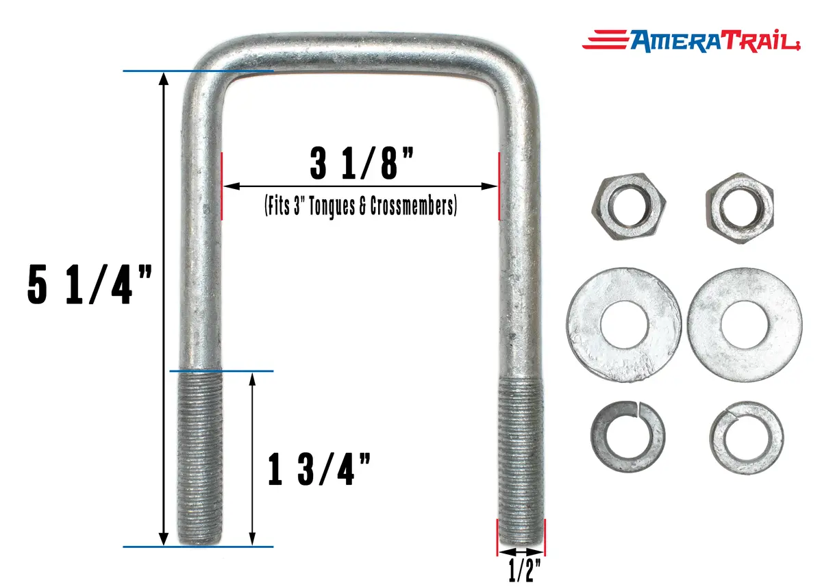 Galvanized U Bolt 3 1/8" X 5 1/4" X 1/2" W/ 2 Flat Washers, 2 Lock Washers, & 2 Nuts 1