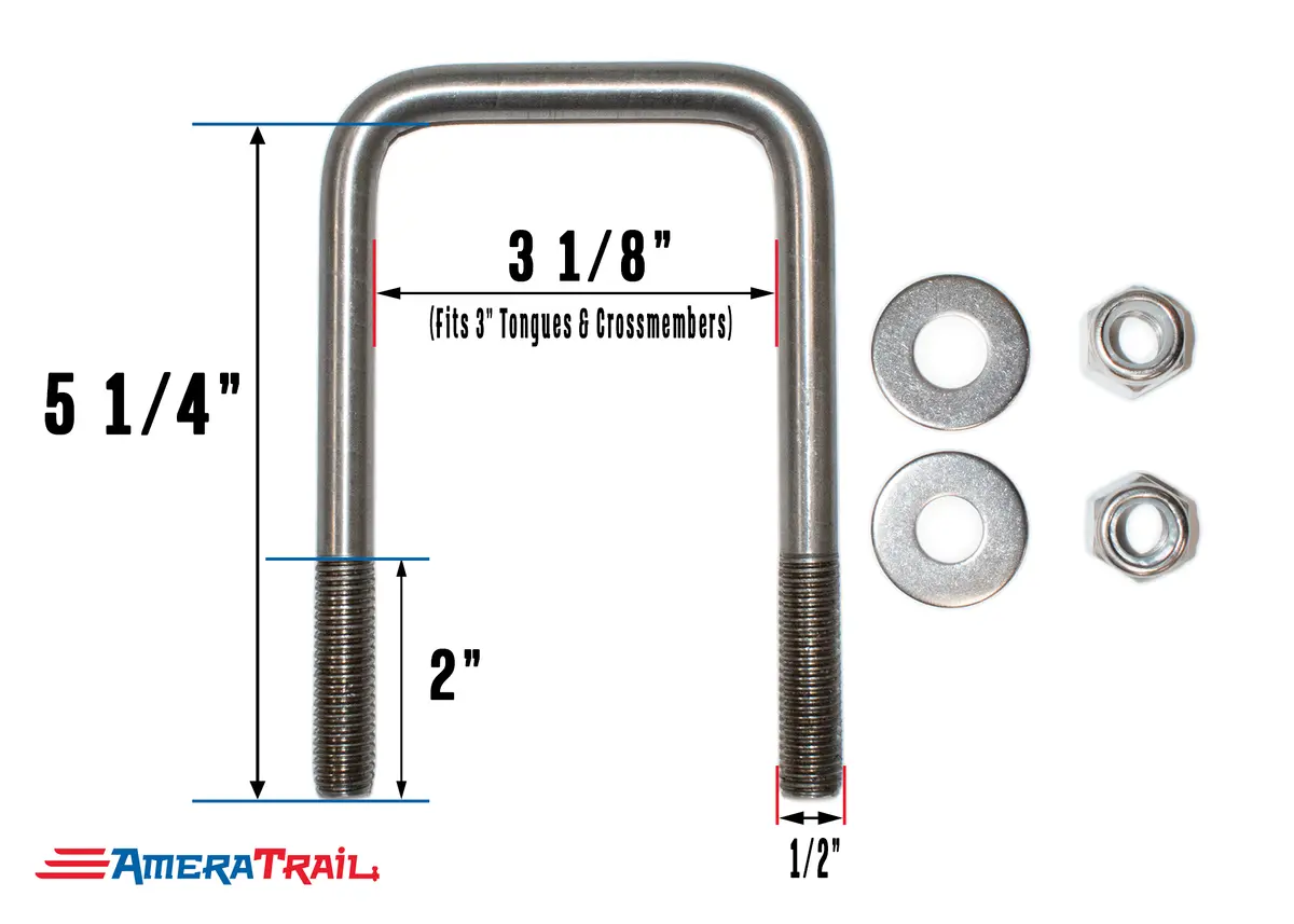 Stainless Steel U Bolt 3 1/8" X 5 1/4" X 1/2" W/ 2 Washers And Lock Nuts - Pre-Anti Seized 1