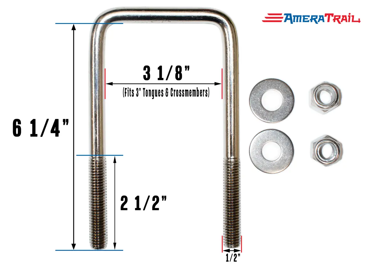 Stainless Steel U Bolt 3 1/8" X 6 1/4" X 1/2" W/ 2 Washers And Lock Nuts - Pre-Anti Seized 1
