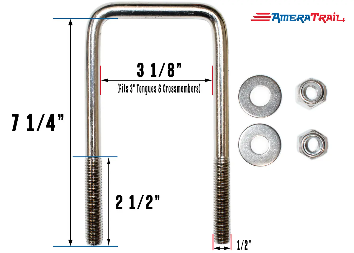 Stainless Steel U Bolt 3 1/8" X 7 1/4" X 1/2" W/ 2 Washers And Lock Nuts - Pre-Anti Seized 1