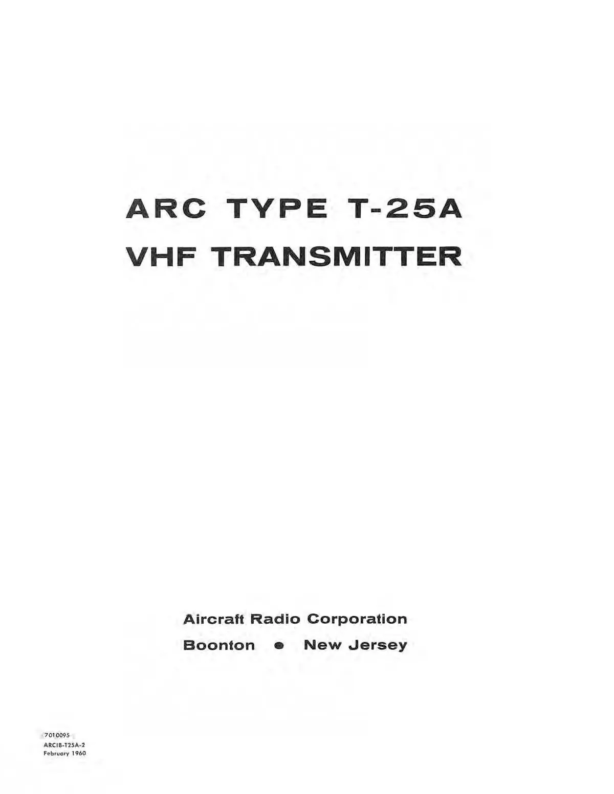 Aircraft Radio Corporation Arc T-25A Vhf Transmitter Instruction Book 1