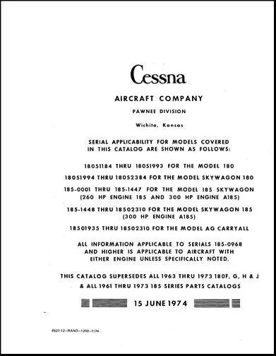 Cessna 180 1963-1973 185 1961-73 Parts Catalog 1