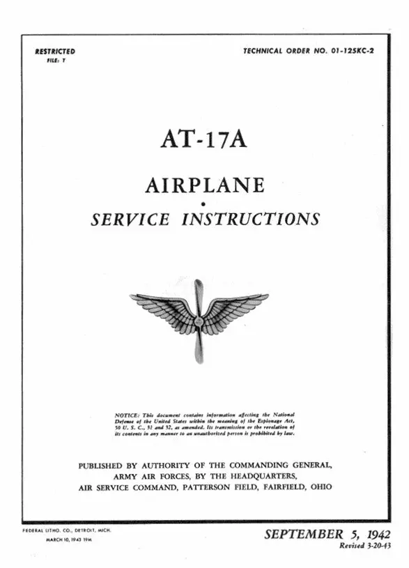 Cessna Army Model At-17A 1942 Service Instructions (01-125Kc-2) 1