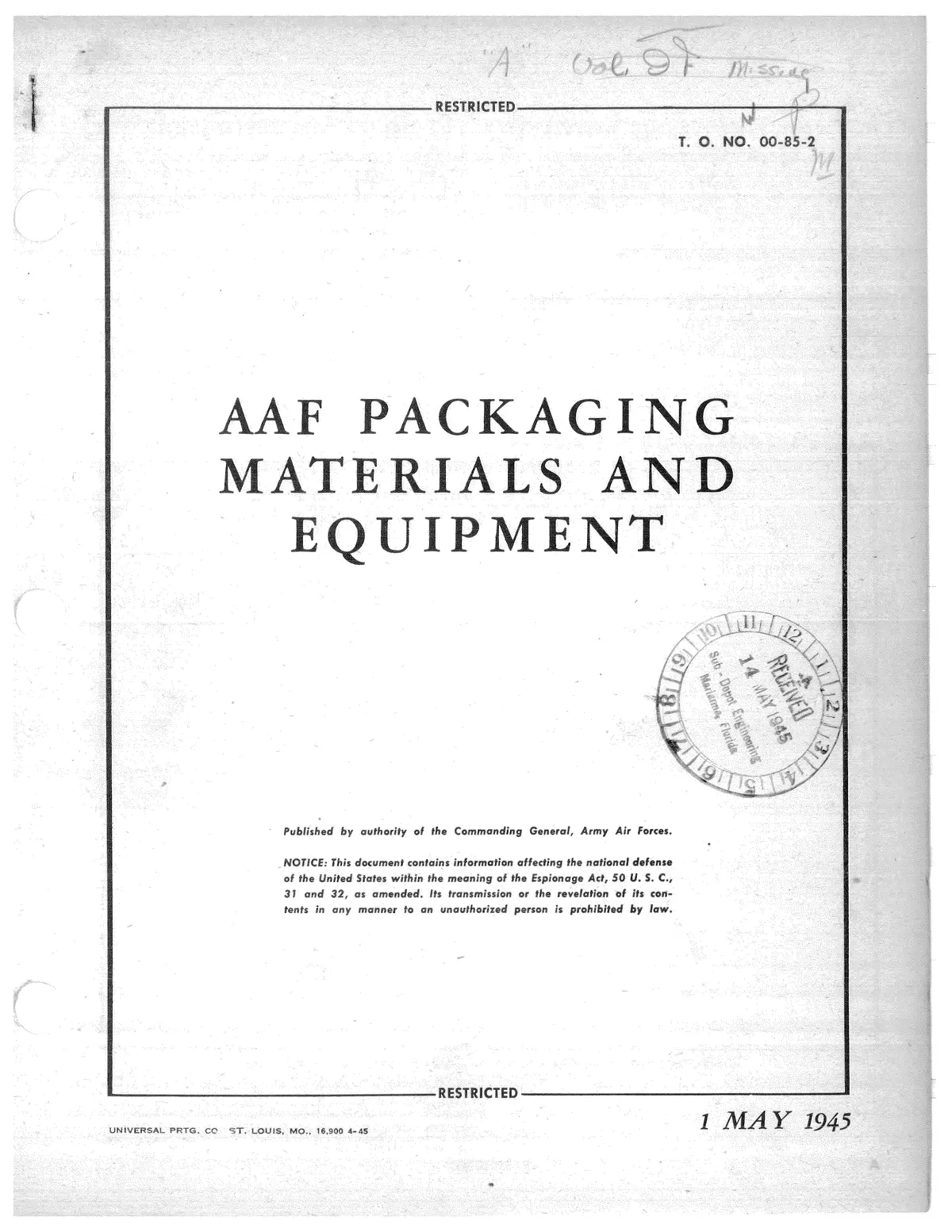 Aaf Packaging Materials And Equipment 1945 (00-85-2) 1