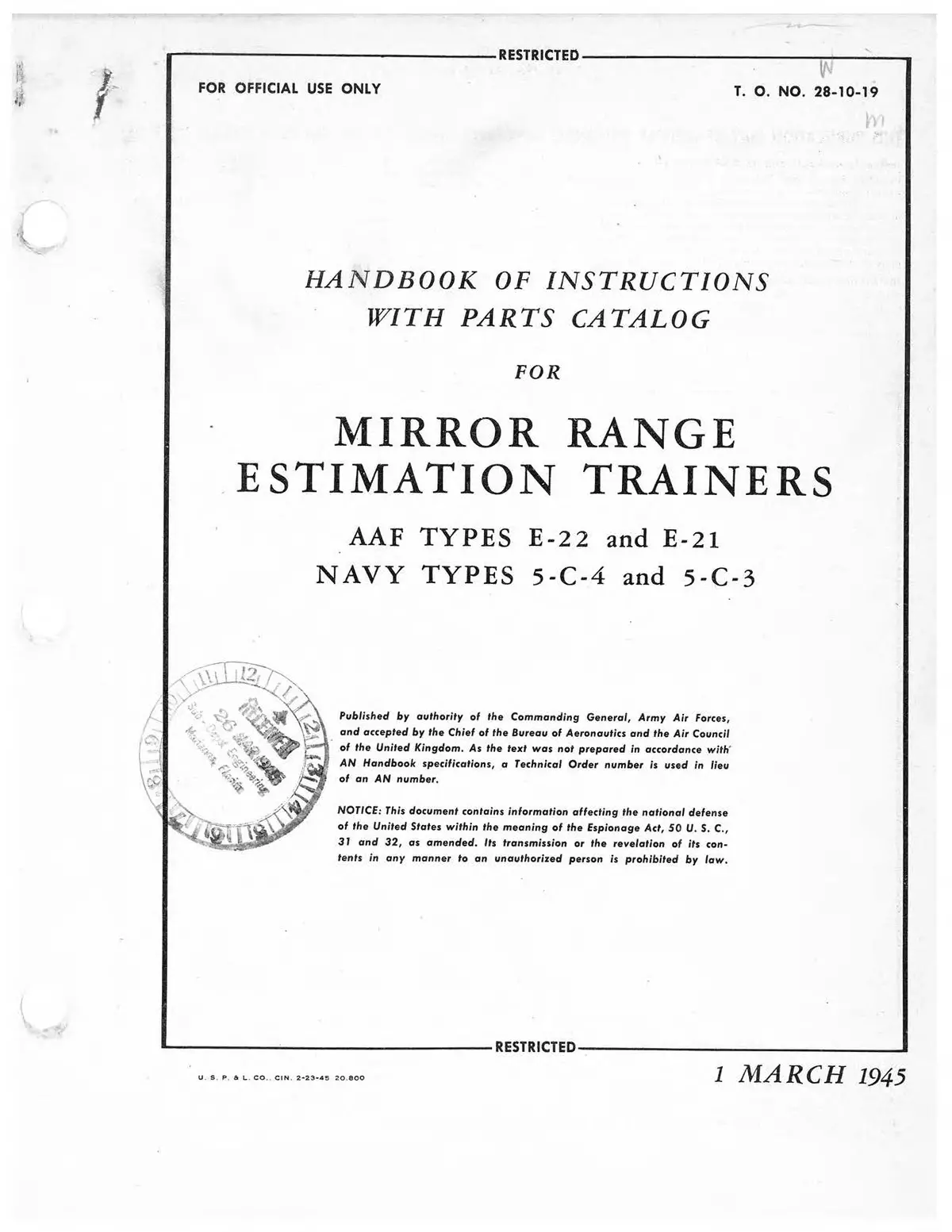 Mirror Range Estimation Trainers E-22-21, 5-C-4--3 Instructions With Parts (28-10-19) 1
