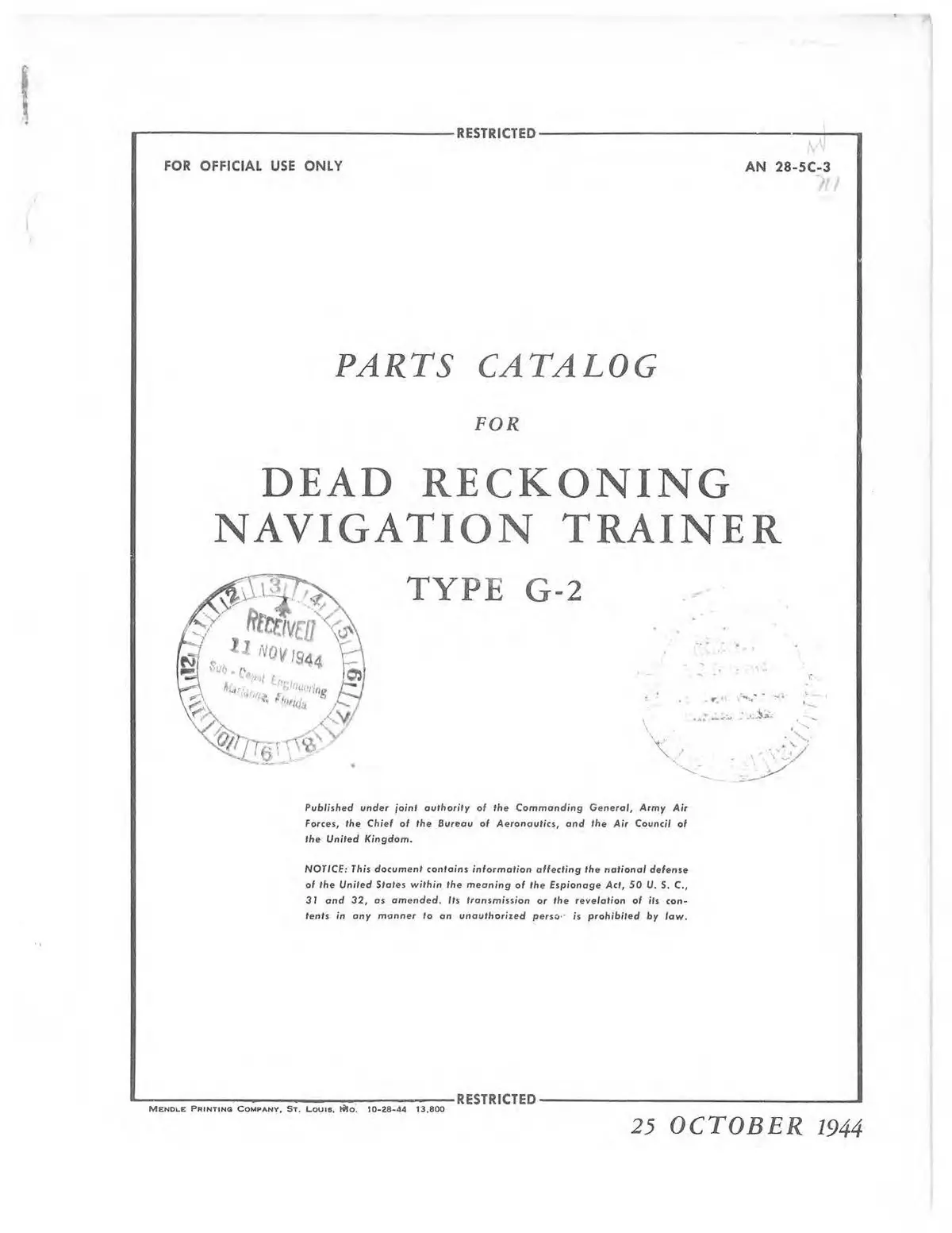 Dead Reckoning Navigation Trainer Type G-2 Parts Catalog (28-5C-3) 1